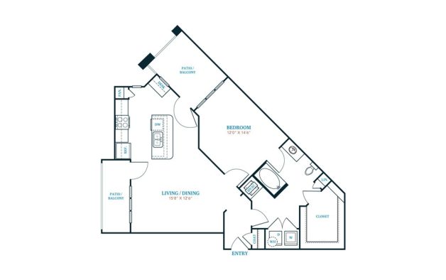 floor plan for a two bedroom apartment at The Twin Creeks Crossing